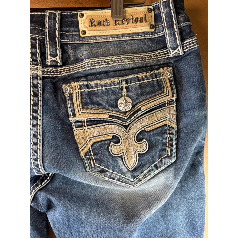 Rock Revival Jeans Womens 30 Blue Yana Easy Ankle Skinny Embroidered Low Rise